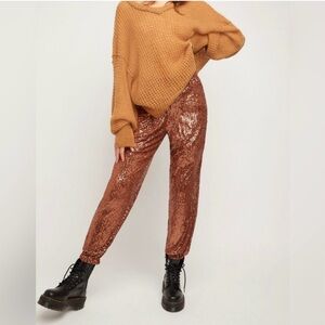 Free People - Sequin Joggers in Shimmering Bronze/ Rose Gold - sz M